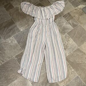 Tribal On/Off Shoulder Jumpsuit lightweight fabric pastel Lg pockets 10% rayon